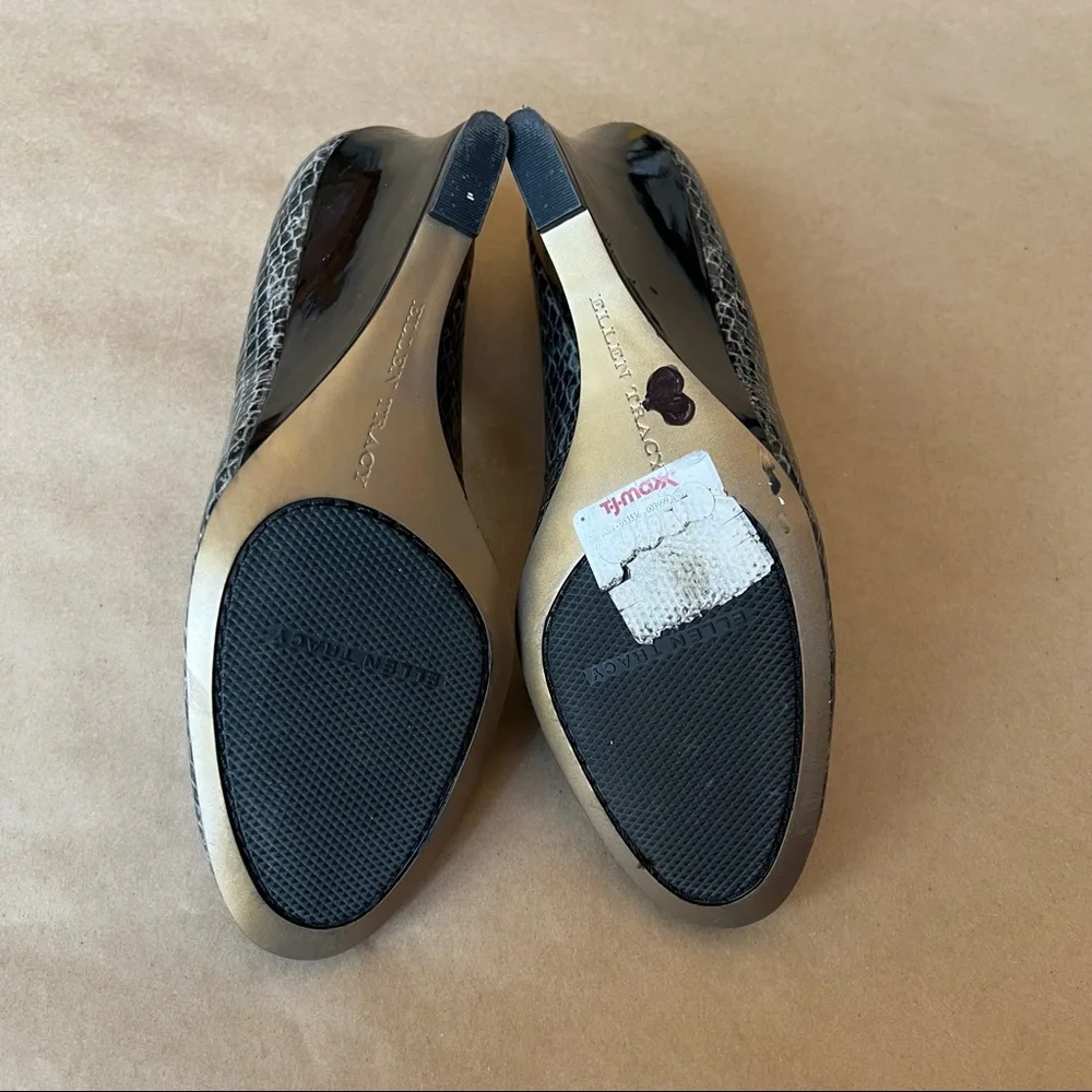 Ellen Tracy Gloria Leather Snakeskin Print Wedge
